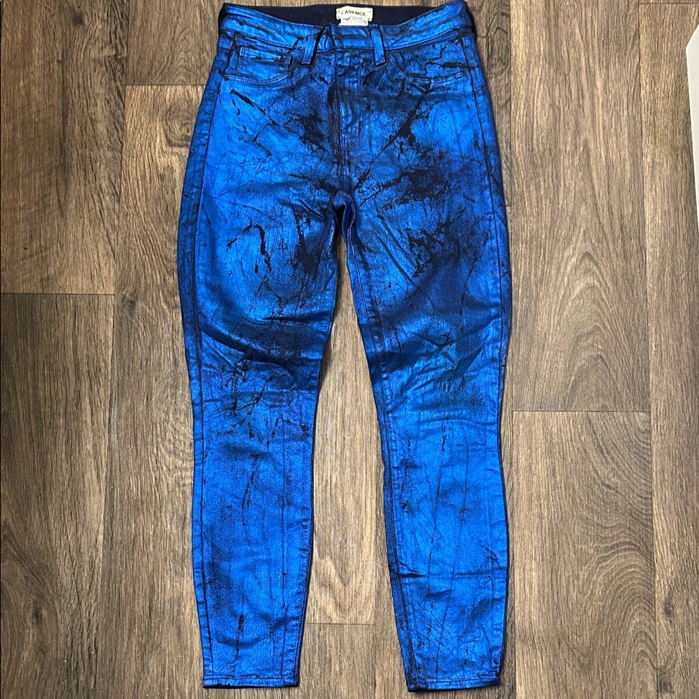L’Agence | Blue and Black metallic Patterned Jeans
